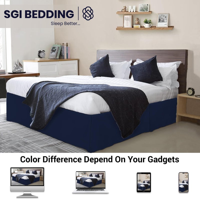 SGI Bedding 12 inch Drop Bed Skirt Full Size - Platform Style with Secure Fit, Classic Tailored Look, Elegant Pleated Style Dust Ruffle, Split Corners, Wrinkle Resistant Microfiber - Navy Blue - Image 2
